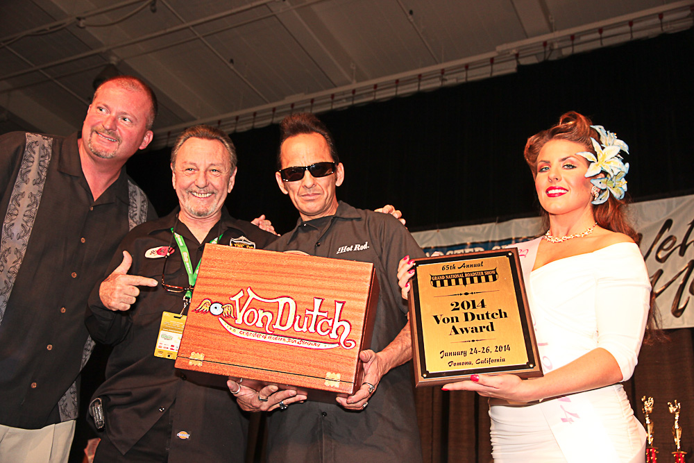 John Buck, Herb Martinez, Von Hot Rod and the trophy girl with the Von Dutch Award